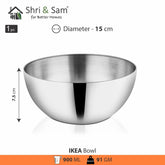 Silver Stainless Steel Ikea Bowl - 15 Cm, 900ml | Dishwasher Safe, Rust Free & Lightweight